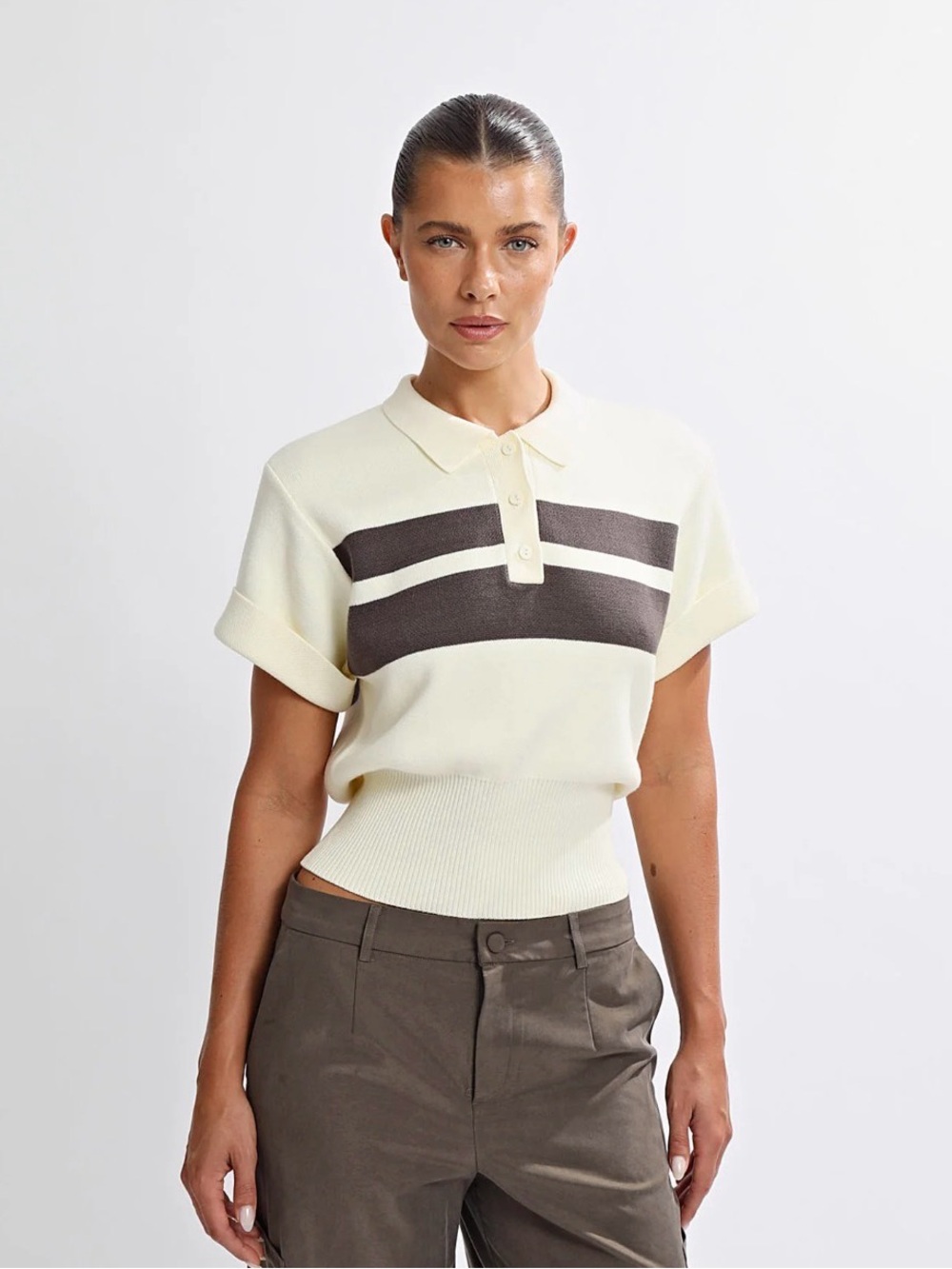 Brea Knit Top Yellow/Steel Stripe Short-Sleeve Polo Sweater